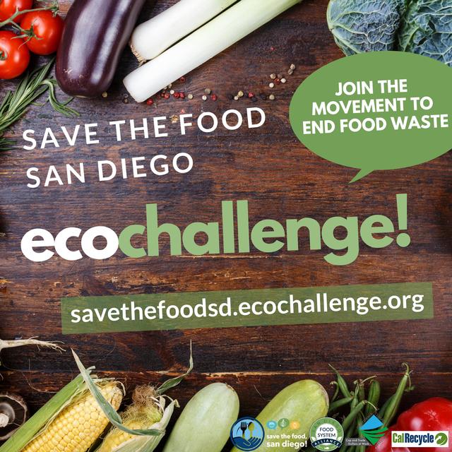 Announcement flyer for Save the Food San Diego EcoChallenge