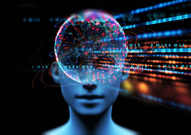 Outline of a human head with binary code 0s and 1s floating out from the side