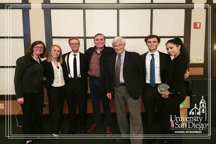 From left to right: Meghann Sweeney, Executive Director of INADR, Callie Sharp (student), Austin April (student team leader), Rick Custin (coach), Richard M. Calkins, founder and former President of I