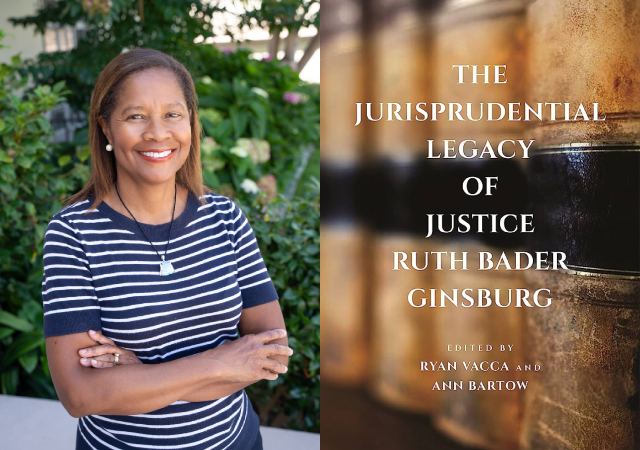 Professor Mary Jo Wiggins (left) and the cover of The Jurisprudential Legacy of Justice Ruth Bader Ginsburg (right)