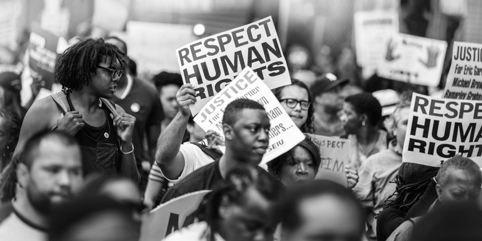 People gathering at a racial justice protest