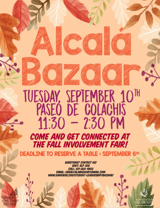 Fall Alcalá Bazaar Tuesday, September 10th at 11:00am- 2:30pm.