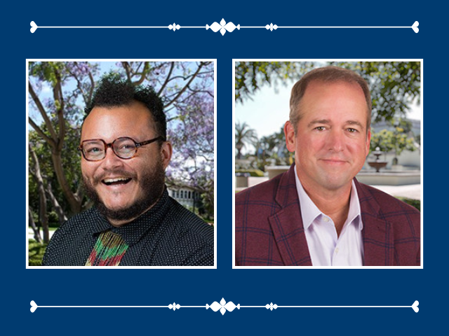Headshots of Drs. TJ Tallie and David Miller appear next to each other against a blue background.