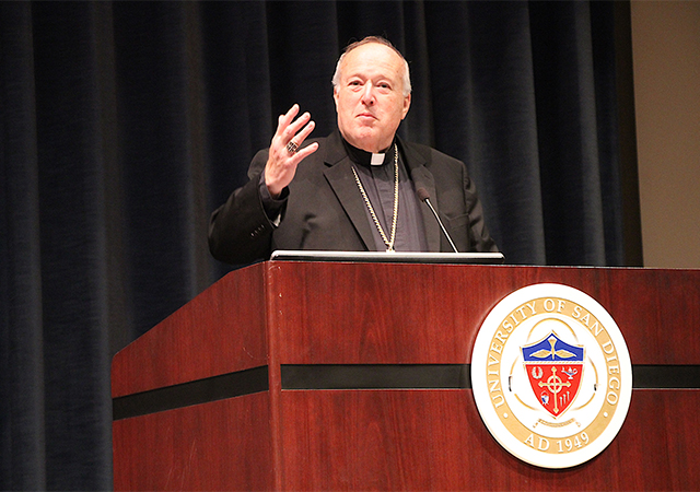 San Diego Bishop Robert W. McElroy speaks Feb. 6, 2020