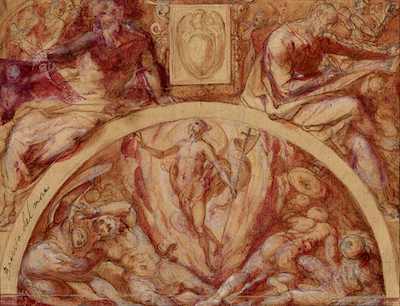 Detail of drawing by Michelangelo of The Three Crosses
