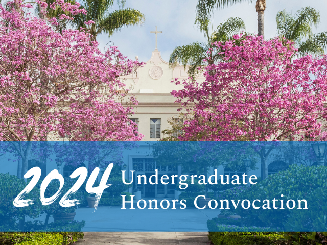 honors convocation banner with an image of the shiley theatre courtyard
