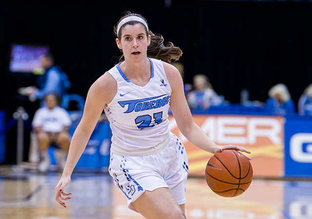 Sydney Shepard dribbles