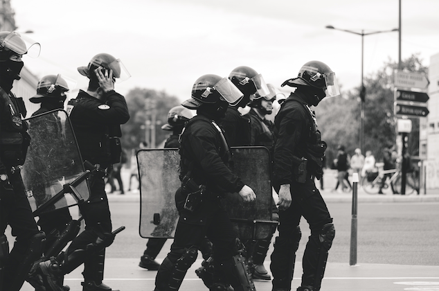Police with riot gear on