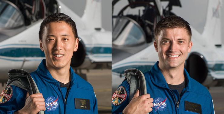 USD alumni Jonathan Kim, left, and Matthew Dominick, right, were among 12 new astronaut candidates honored at a welcoming ceremony today at the Johnson Space Center.