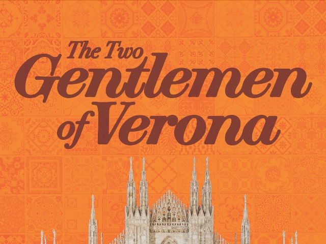 Title of The Two Gentlemen of Verona with the top of a cathedral