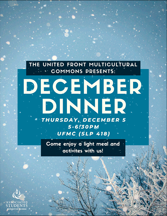 Flyer for event. Image of snow on trees.