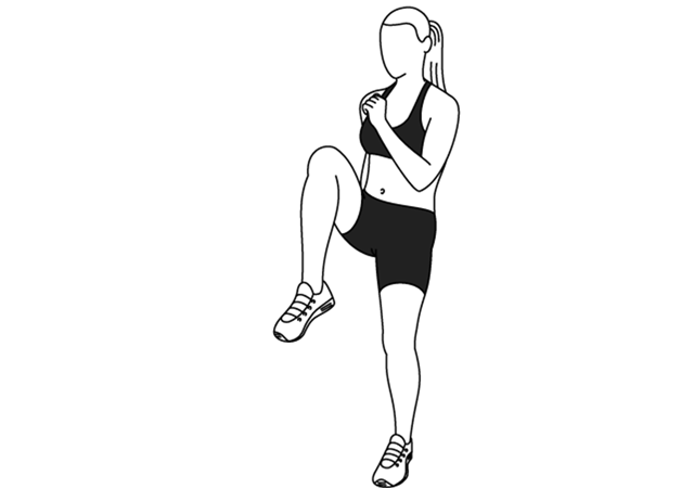 Moving image demonstrating high-knees exercise