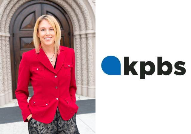 Orly Lobel (left) and the KPBS logo (right)