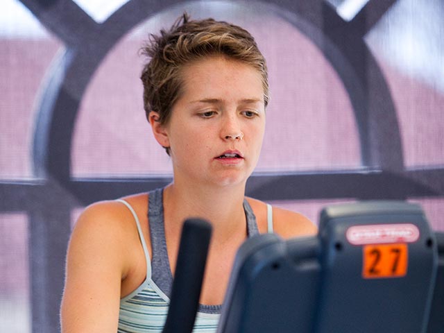 Someone exercising on a treadmill