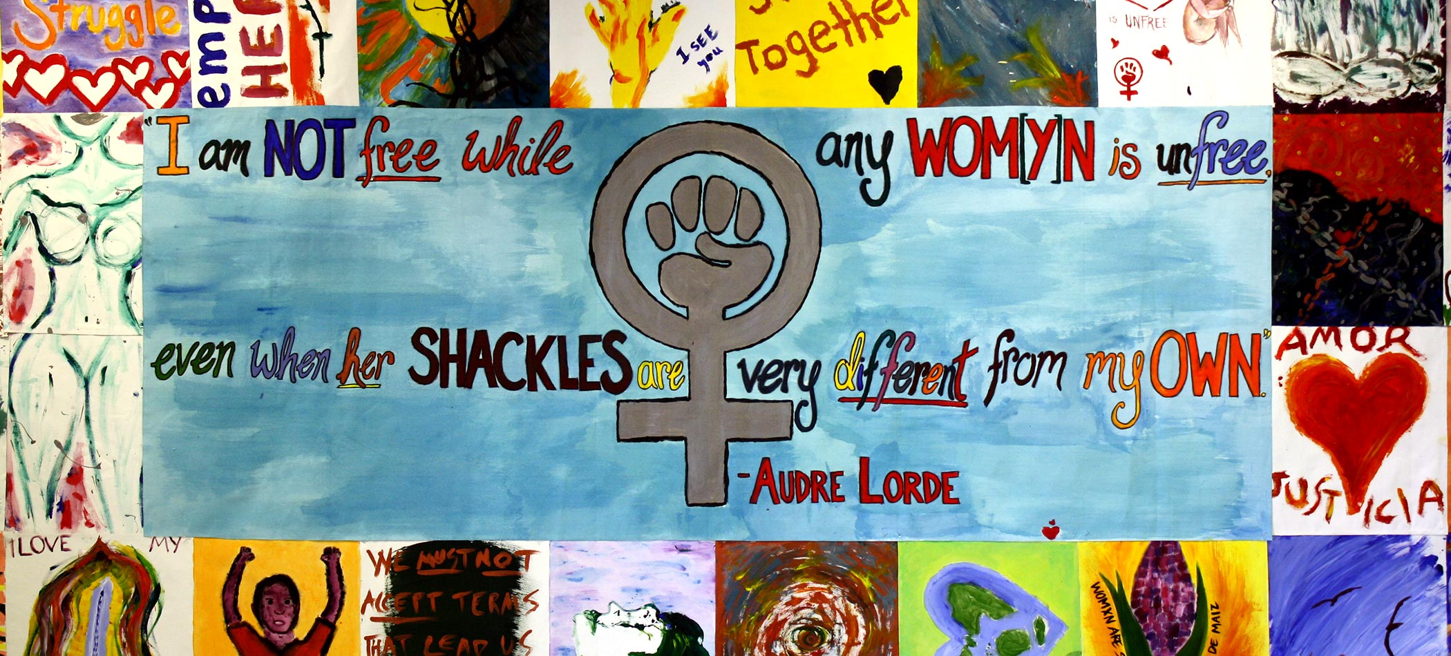 A banner in the Women's Commons office